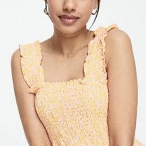 Old Navy Orange/White Smocked Ruffle Boho Babydoll Tank Top Women's